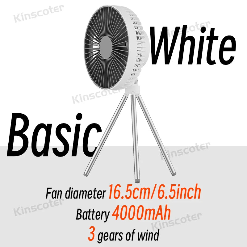 🌬️🔋 Rechargeable Camping Fan 4000mAh / 10000mAh – LED Light & Power Bank