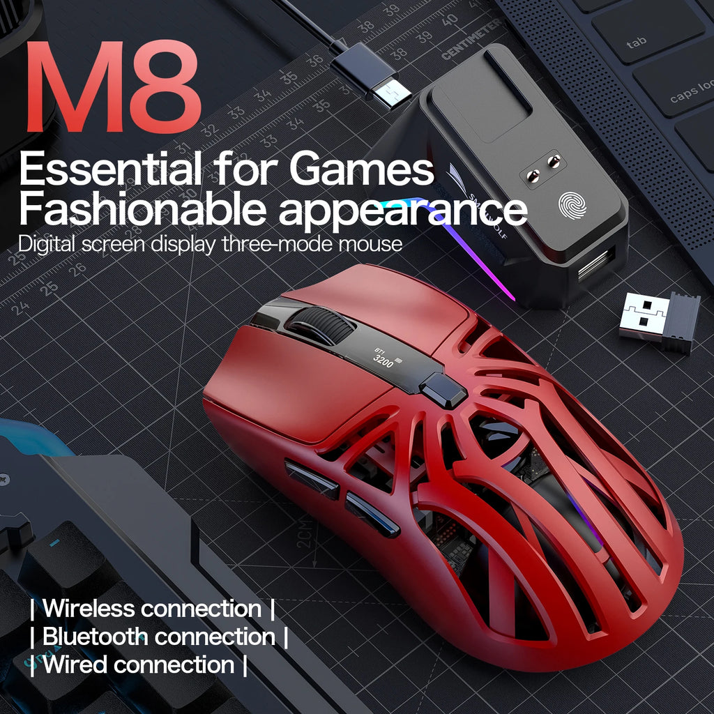 🔥🖱️ SMAILWOLF M8 Wireless RGB Gaming Mouse – 12000 DPI Tri-Mode