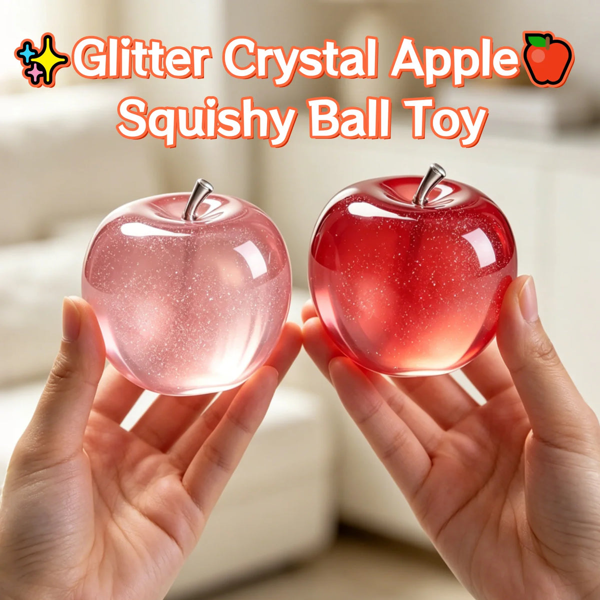 Glitter Crystal Apple Squishy Ball – Transparent 3D Sensory Fidget Toy