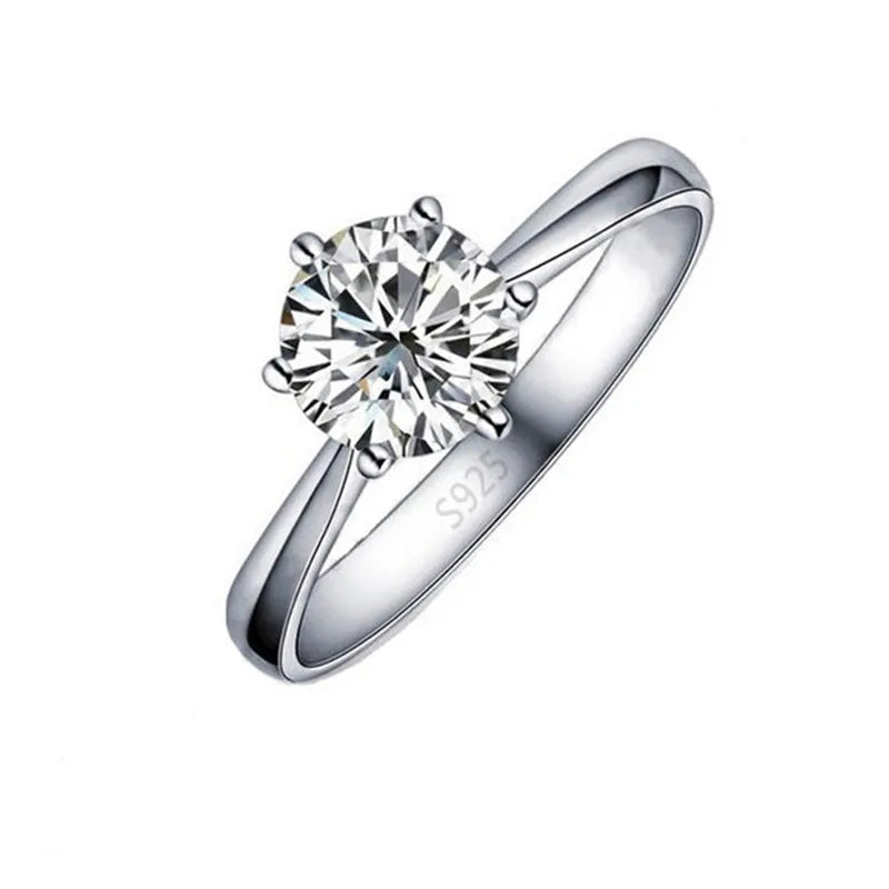 💍✨ Elegant Classic 925 Sterling Silver Ring 💎 | 6-Claw Cubic Zirconia Crystal Finger Ring for Women 👰🤍 | Wedding & Engagement Jewelry