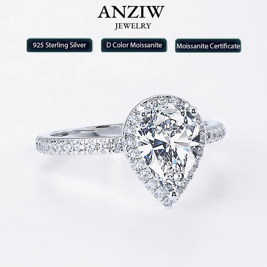 💎✨ Anziw Original 2.0CT Pear Cut Moissanite Wedding Promise Ring 🤍 | 925 Sterling Silver Engagement Ring Bands for Women 💍