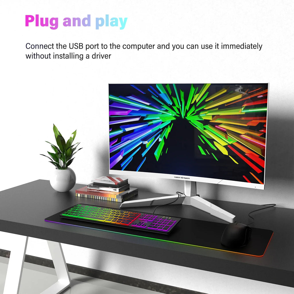 RGB Backlit Wired Gaming Keyboard – Mute USB Keyboard for Office & Home
