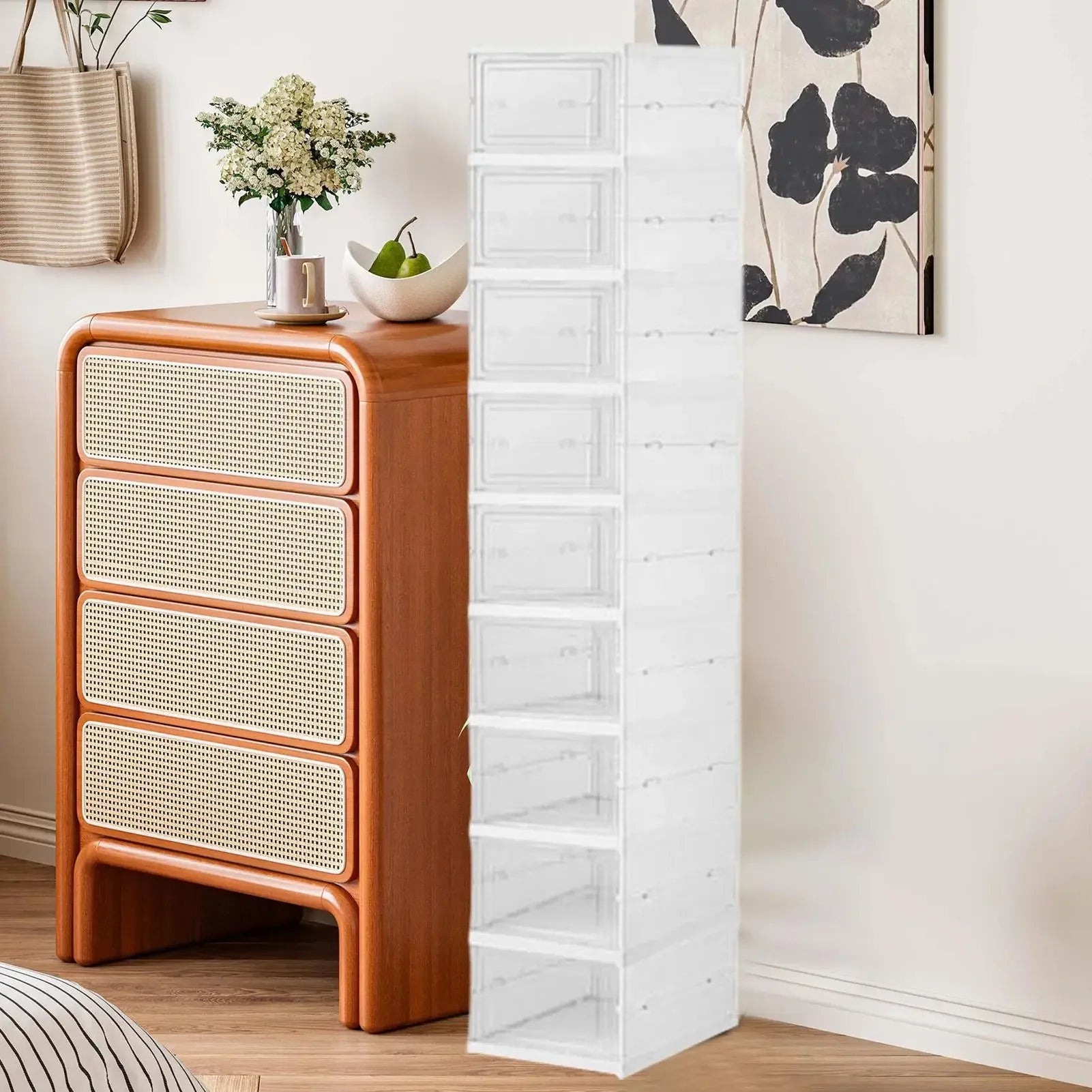 👟✨ Clear Shoe Rack Storage Organizer | Foldable Stackable Shoe Boxes 🧼 | Transparent Shoe Storage for Bedroom, Hallway, Dorm & Workplace
