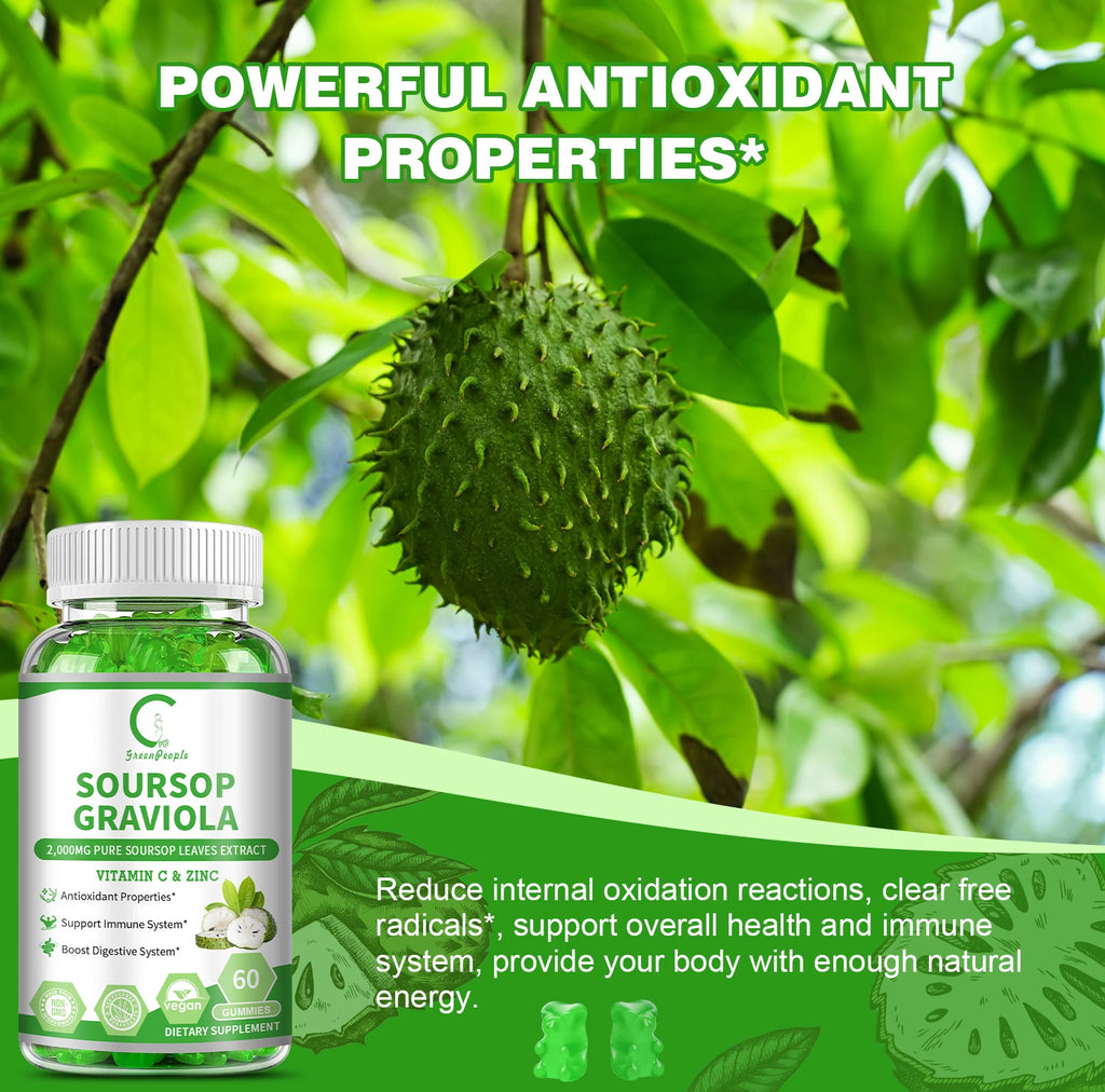 Soursop Gummies 🍃 | Immune, Digestive & Skin Health Support | Vitamin C & Zinc | Cellular Wellness Formula | 60 Gummies
