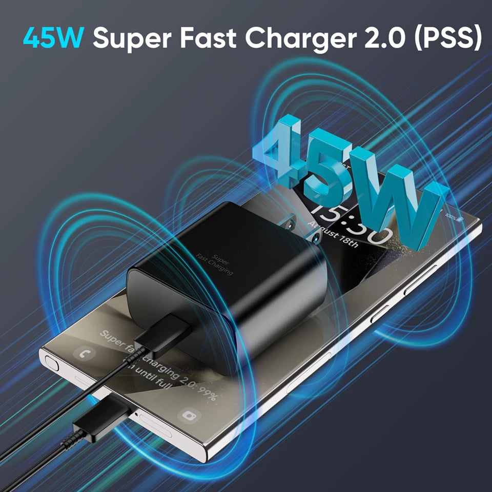 45W Super Fast Charger For Samsung Galaxy S25 S24 S23 S22 Ultra S21 Plus Note 20 USB C to C Fast Charging Data Cable Accessories