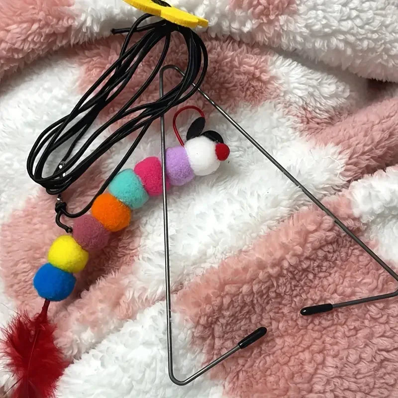 Adjustable Hanging Cat Teaser Toy – Colorful Plush Worm Door Swing