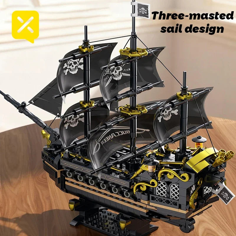 🏴‍☠️⛵ Pirate Ship Sailboat Building Blocks – Creative City Bricks Traffic Series Desktop Model Toy for Kids & Gifts