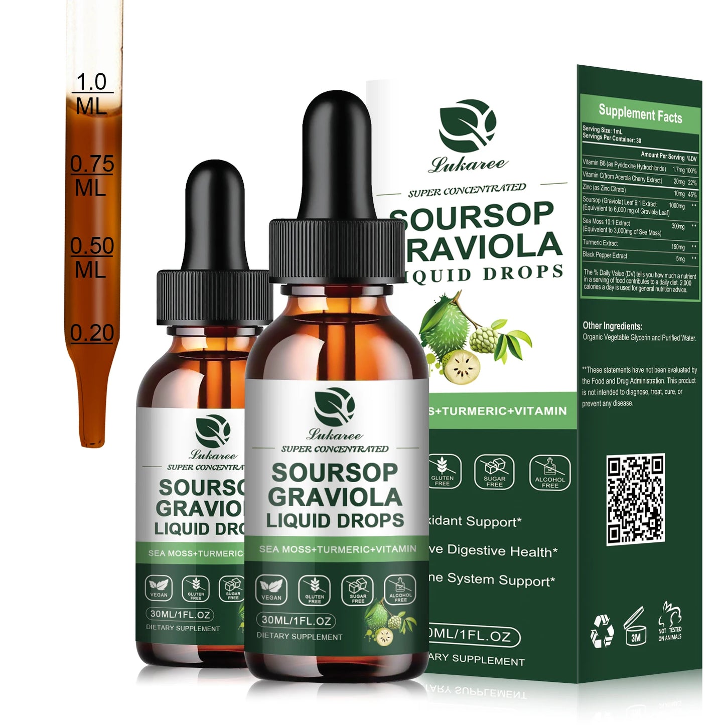 1 Fl. oz. Premium Soursop Extract Drops 🌱 | Immunity 💪 Digestion 🌸 Metabolism ⚡ Detox & Antioxidation ✨ | Gluten‑Free Superfood from South American Rainforest