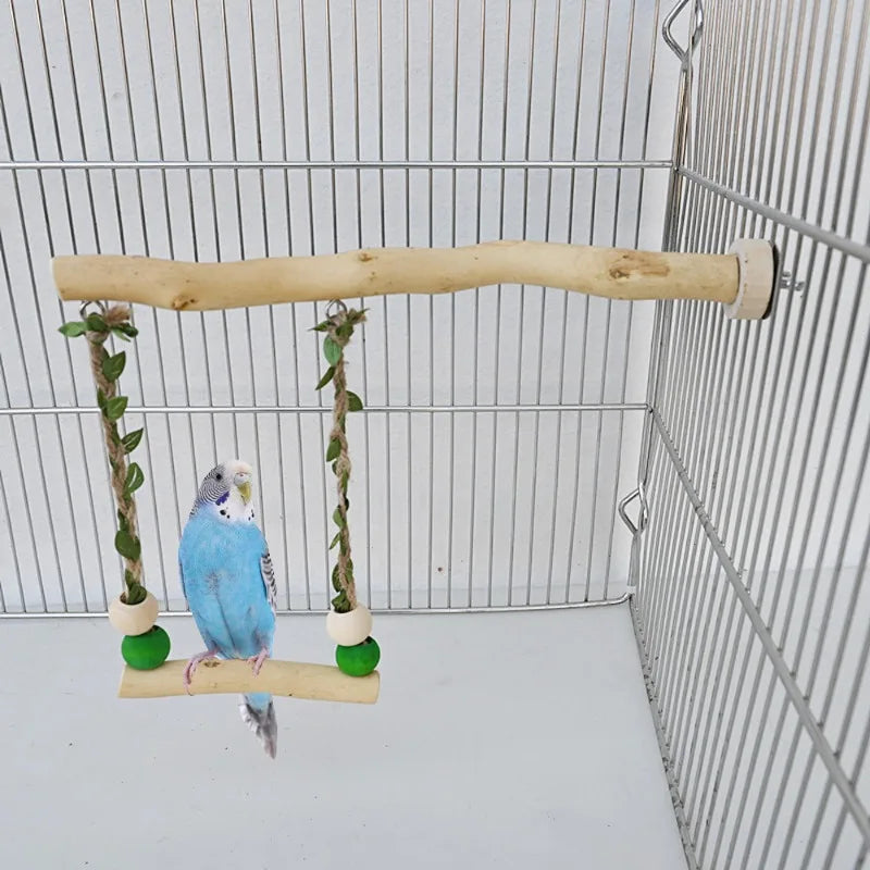 🦜🌳 Wooden Parrot Stand Pole Double Layer Swing Toy