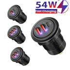 12V/24V Fast Charge USB Socket – 54W PD USB‑C + Dual QC3.0 Ports | Marine, Motorcycle, Truck & Car Power Outlet