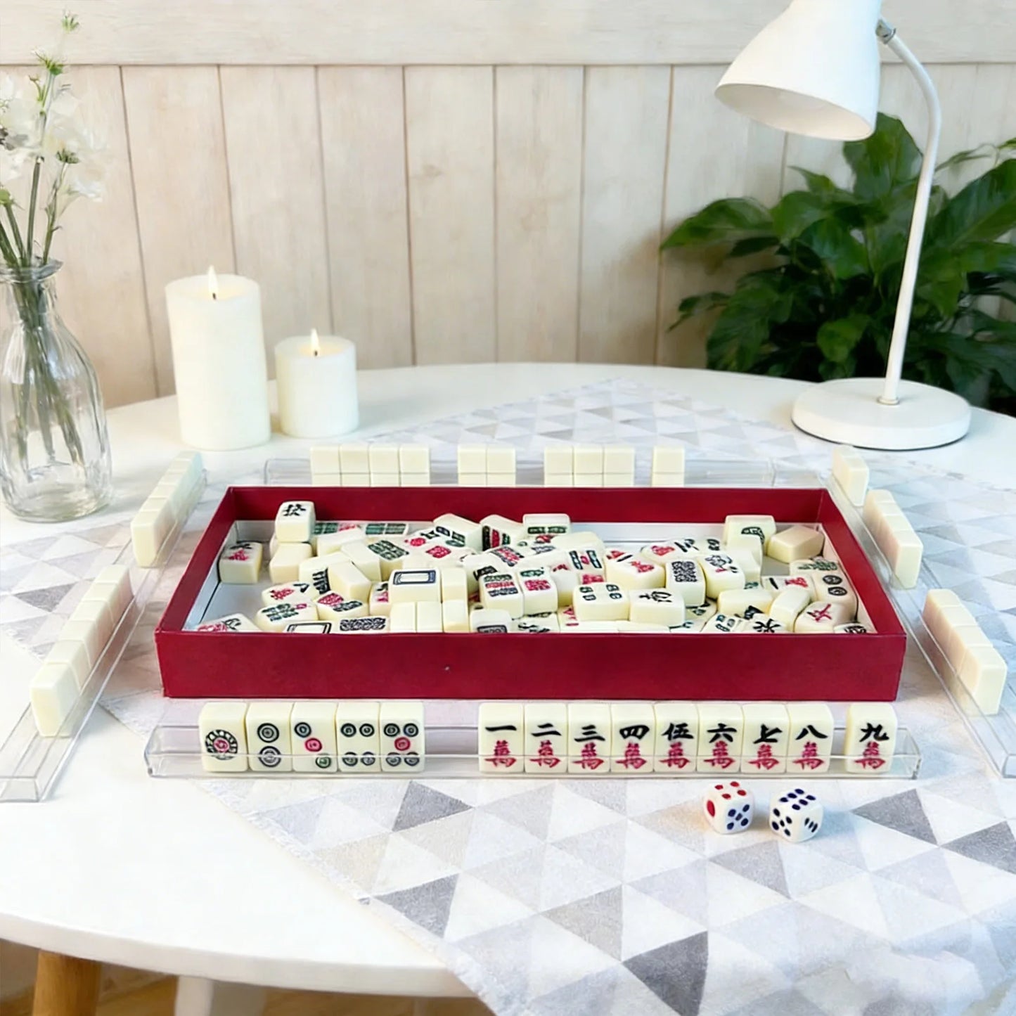 Mahjong Classic Traditional Chinese Set – Portable 144‑Tile Mahjong Game | Travel Table Game Set with Racks & Dice | Durable Acrylic Tiles | Chinese & American Mahjong for Home, Parties & Gifts