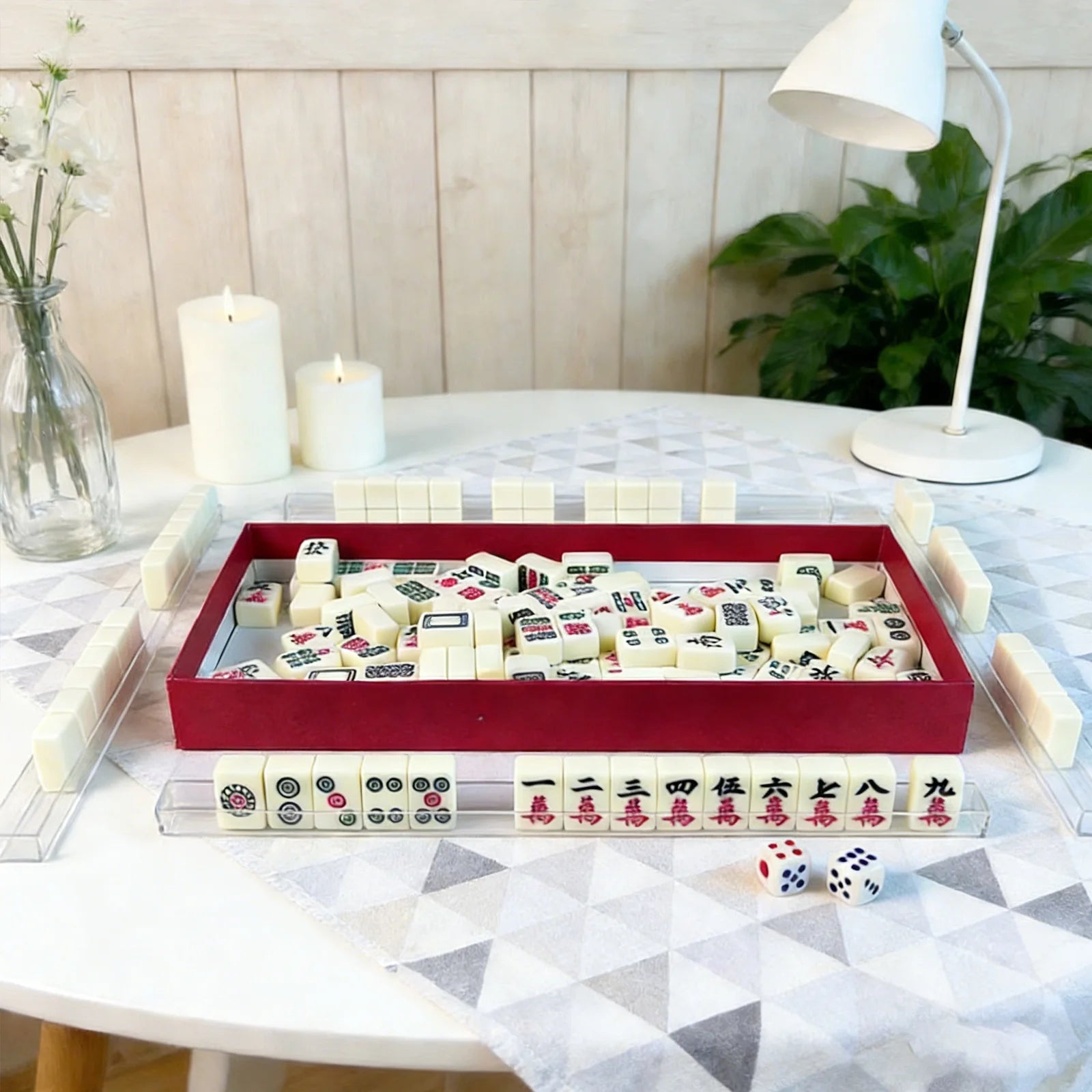 Mahjong Classic Traditional Chinese Set – Portable 144‑Tile Mahjong Game | Travel Table Game Set with Racks & Dice | Durable Acrylic Tiles | Chinese & American Mahjong for Home, Parties & Gifts