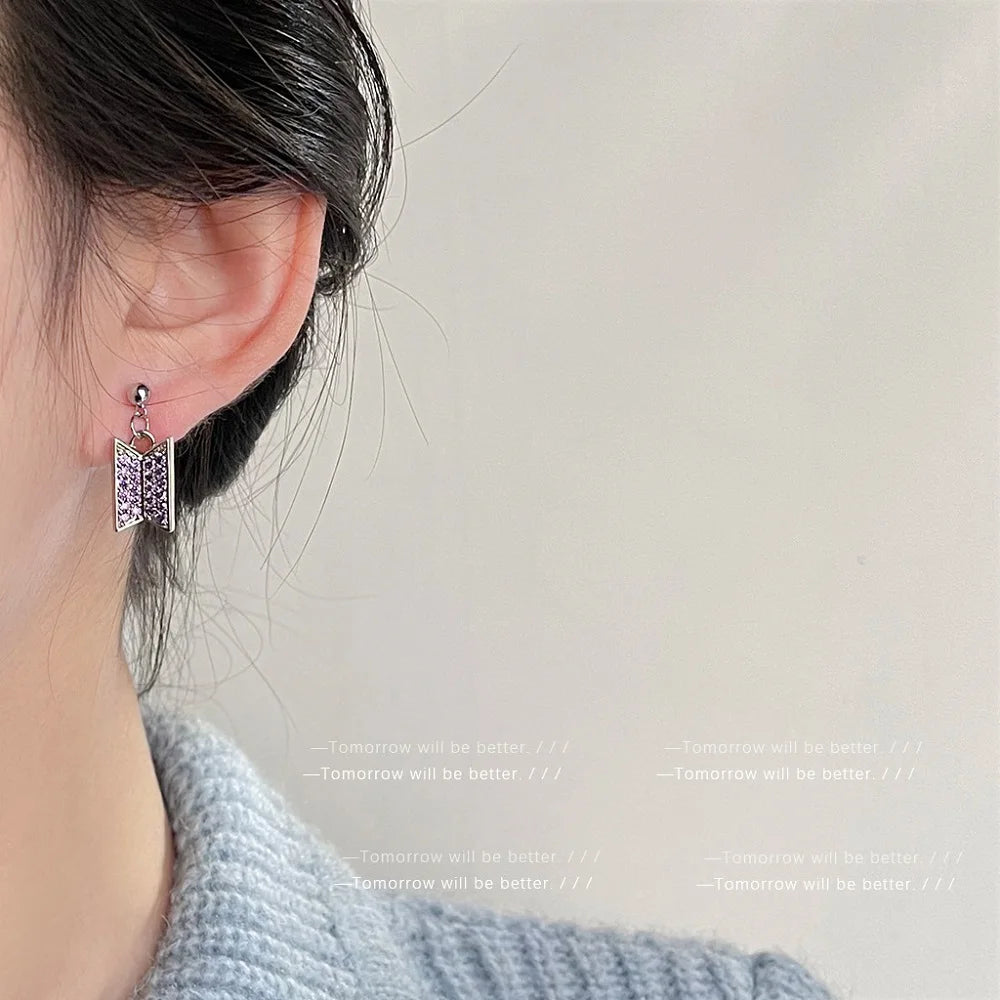 💜✨ Fashion Purple Crystal Earrings 🎧 | Zircon Alloy Pendant Earrings for Women & Girls 💎 | POP Music Lover Gift 🎤