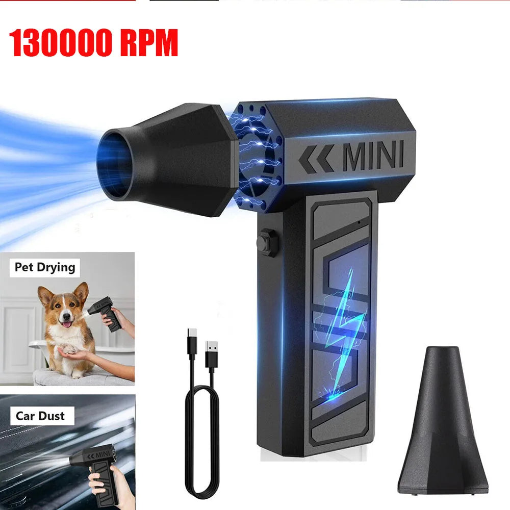 130000RPM Mini Fan Electric Air Duster Adjustable wind speed Portable Fan Violent Blower Rechargeable  Car Cleaning