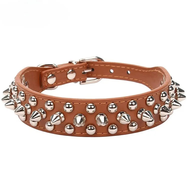 Adjustable Spiked Dog Collar 🐶 PU Leather Punk Studded Pet Collar for Small Dogs & Cats