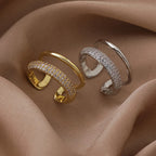 💍✨ Luxury Gold Color Double Layer Wide Couple Rings 💛 | Stainless Steel Shiny Crystal Rings for Women & Men 👩‍❤️‍👨 | Fashion Finger Jewelry Gift