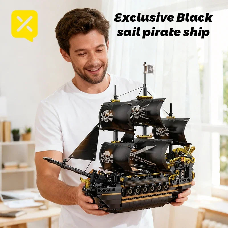 🏴‍☠️⛵ Pirate Ship Sailboat Building Blocks – Creative City Bricks Traffic Series Desktop Model Toy for Kids & Gifts