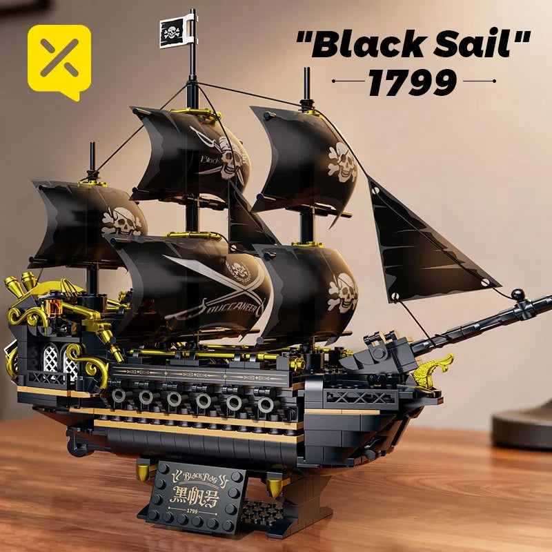 🏴‍☠️⛵ Pirate Ship Sailboat Building Blocks – Creative City Bricks Traffic Series Desktop Model Toy for Kids & Gifts
