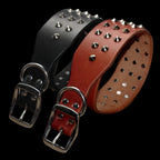 🐕🖤 Genuine Leather Dog Collar – Studded & Spiked Rivet Collar for Large Dogs | Pitbull, Mastiff, Boxer (XS–L)
