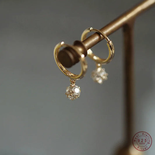 ✨💎 925 Sterling Silver 14K Gold Plated Geometric Pendant Earrings 🤍 | Sparkling Zircon Minimalist Earrings for Women 👰 | Wedding & Party Jewelry