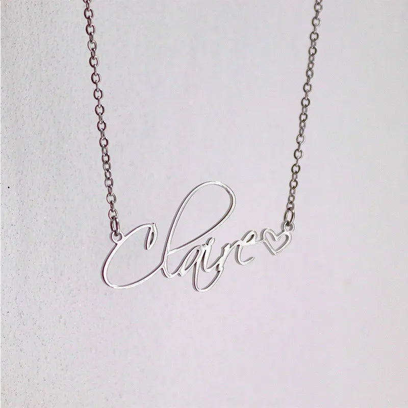 💖✨ Fashion Cursive Name Necklace with Heart 💕 | Exquisite Stainless Steel Letter Pendant Choker 💎 | Personalized Charm Jewelry Christmas Gift 🎄