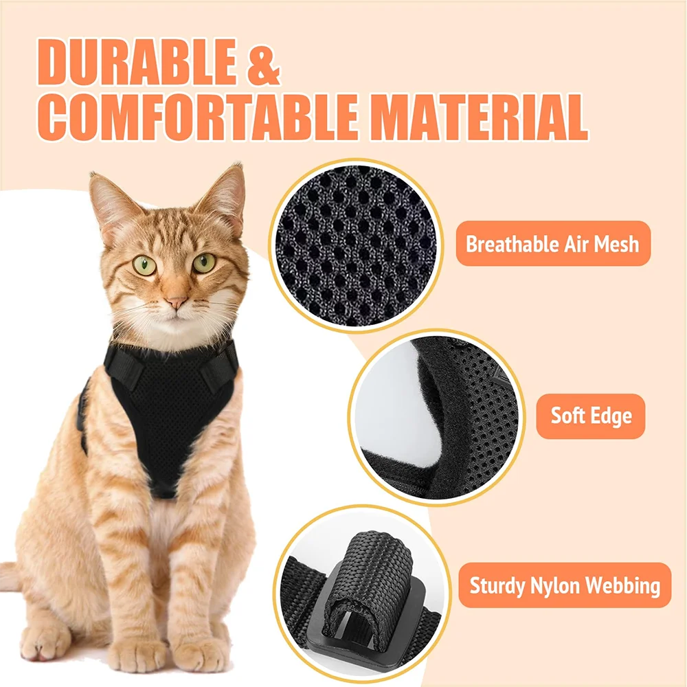 🐾✨ Adjustable Reflective Cat & Small Dog Harness Leash Set – Escape Proof Mesh Vest