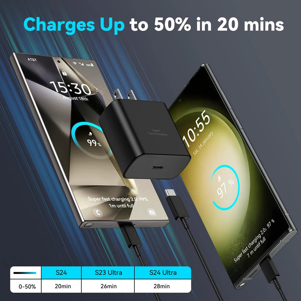 45W Super Fast Charger For Samsung Galaxy S25 S24 S23 S22 Ultra S21 Plus Note 20 USB C to C Fast Charging Data Cable Accessories