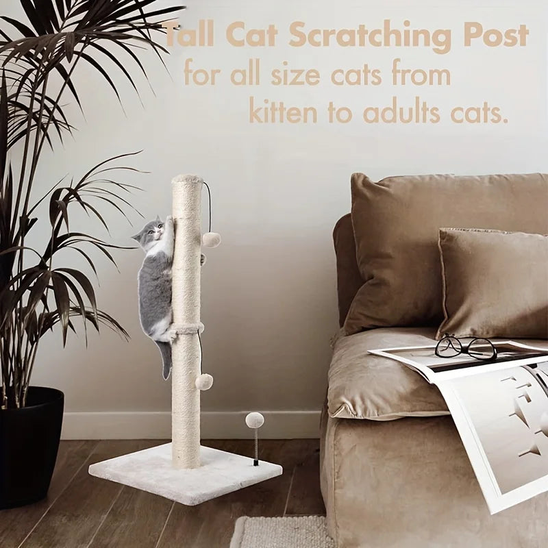 🐾🌳 34-Inch High Premium Sisal Cat Scratching Post with Hanging Ball