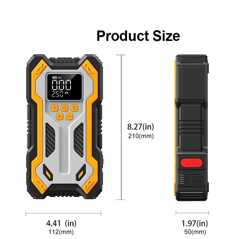 🚗⚡ 1500A Portable Car Jump Starter 12V – 20000mAh Power Bank with Smart Air Inflator & LED Emergency Light