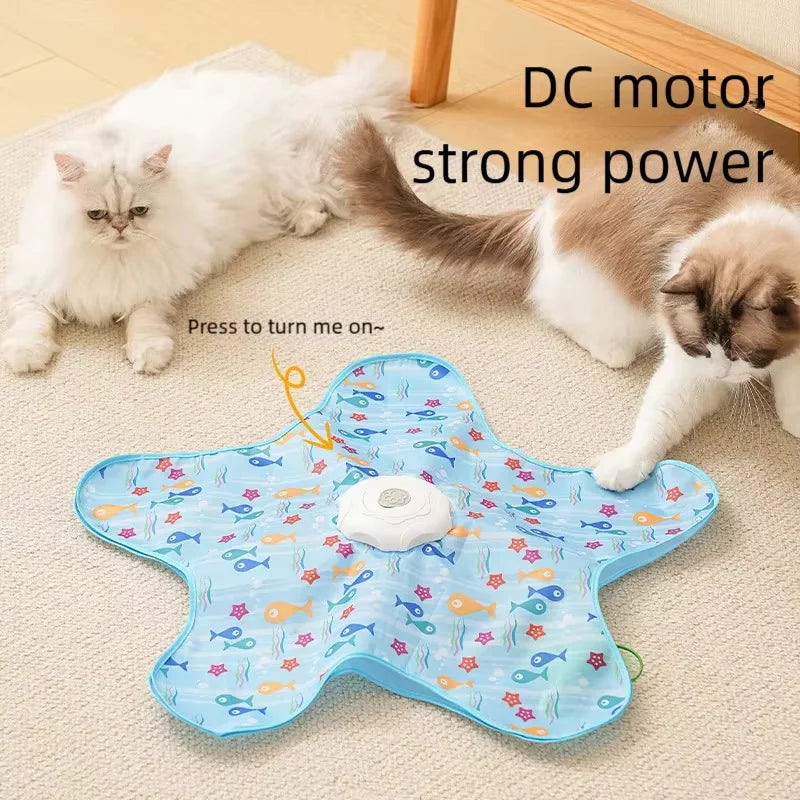 Interactive cat hunting carpet toy with automatic rotating wheel for indoor cats