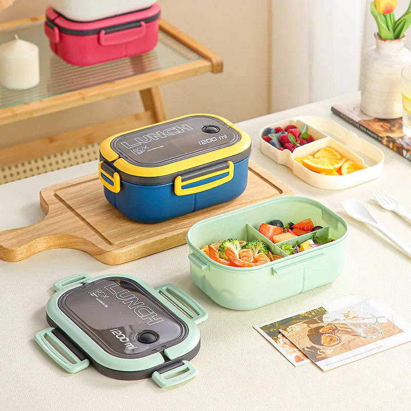 🍱✨ 1200ML Double-Layer Lunch Box | Portable Compartment Microwave Food Box 🍴 | Leakproof Camping & Office Meal Container with Spoon & Fork