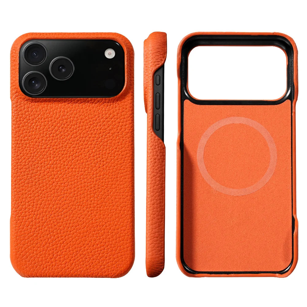 Luxury Lychee Cowhide Leather MagSafe Case for iPhone 17 / 16 / 15 Series