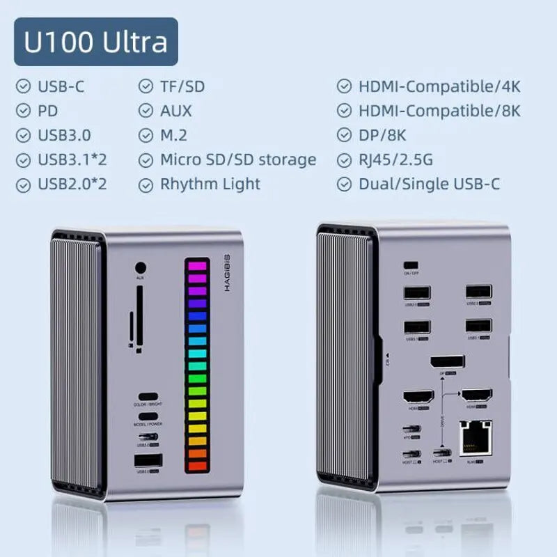🚀💻 Hagibis USB-C Docking Station – Dual HDMI + M.2 SSD Enclosure (U100 Series)