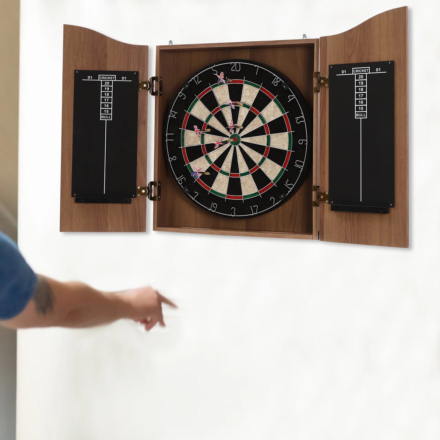 🎯 Wall‑Mounted MDF Dartboard Cabinet Set for Adults | Premium Sisal Dart Board with Scoreboards, Storage & Modern Brown Cabinet | Home, Bedroom, Bar Game Room Decor ⭐