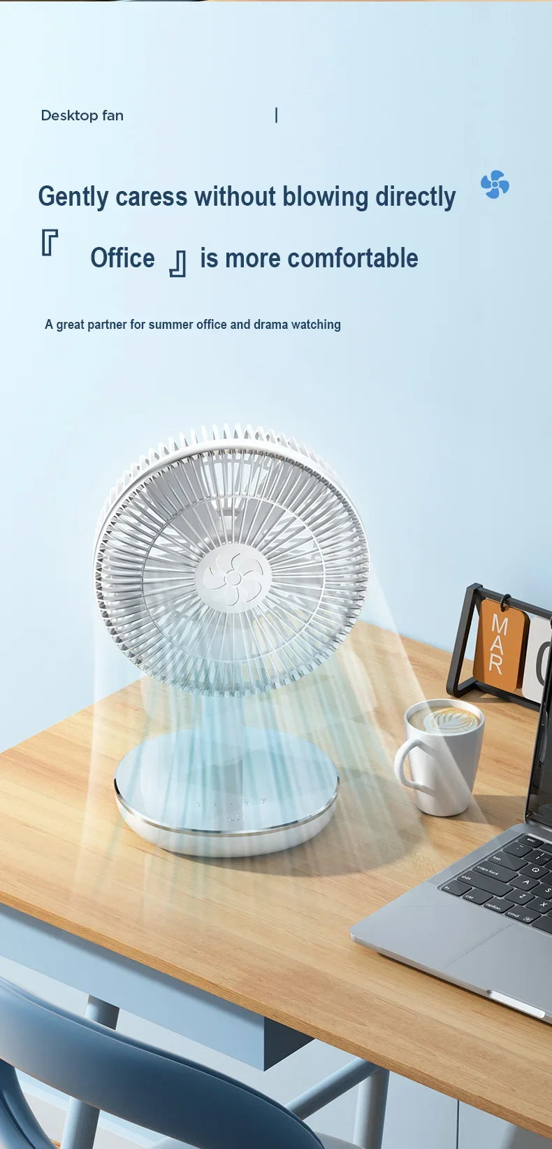 🌬️🔋 7200mAh Rechargeable Desktop Fan – High Wind Portable Table Fan