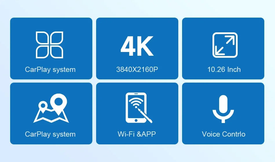 10.26" 4K Dash Cam Mirror with Wireless CarPlay & Android Auto, GPS, Rear Camera, 1600x600 IPS Touchscreen, Voice Control, Parking Monitor