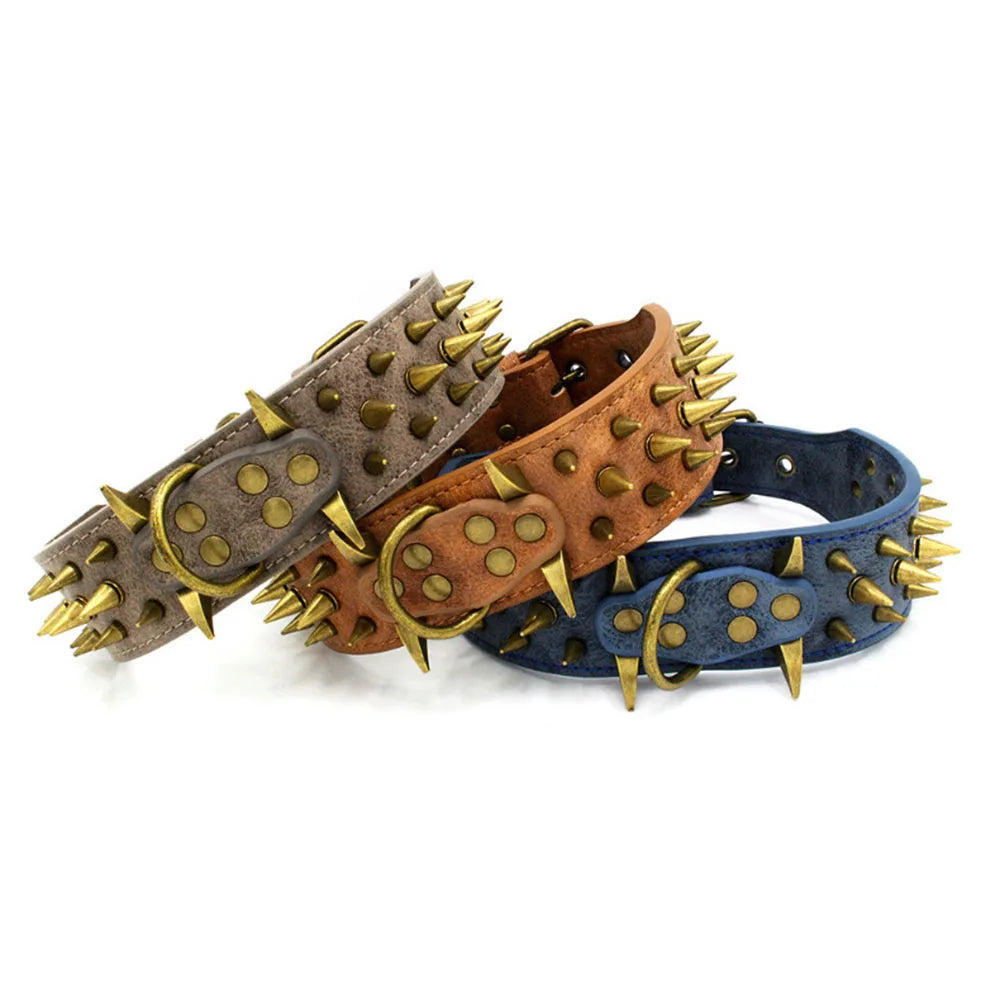 🐕🛡️ Heavy Duty Wide Dog Collar – Comfortable Spiked Leather Collar for Extra Large Dogs & Shepherds