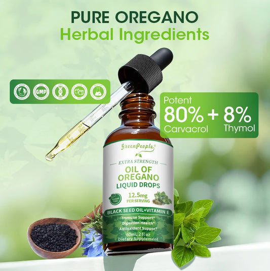 2 fl oz Organic Oregano Oil Drops with Black Seed & Vitamin E | Vegan, Sugar‑Free, Non‑GMO Wellness Blend 🌿