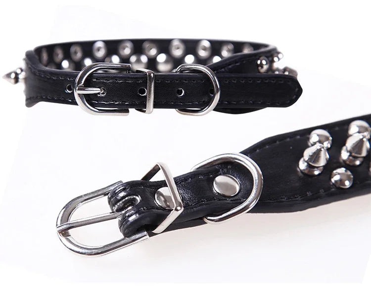 Adjustable Spiked Dog Collar 🐶 PU Leather Punk Studded Pet Collar for Small Dogs & Cats