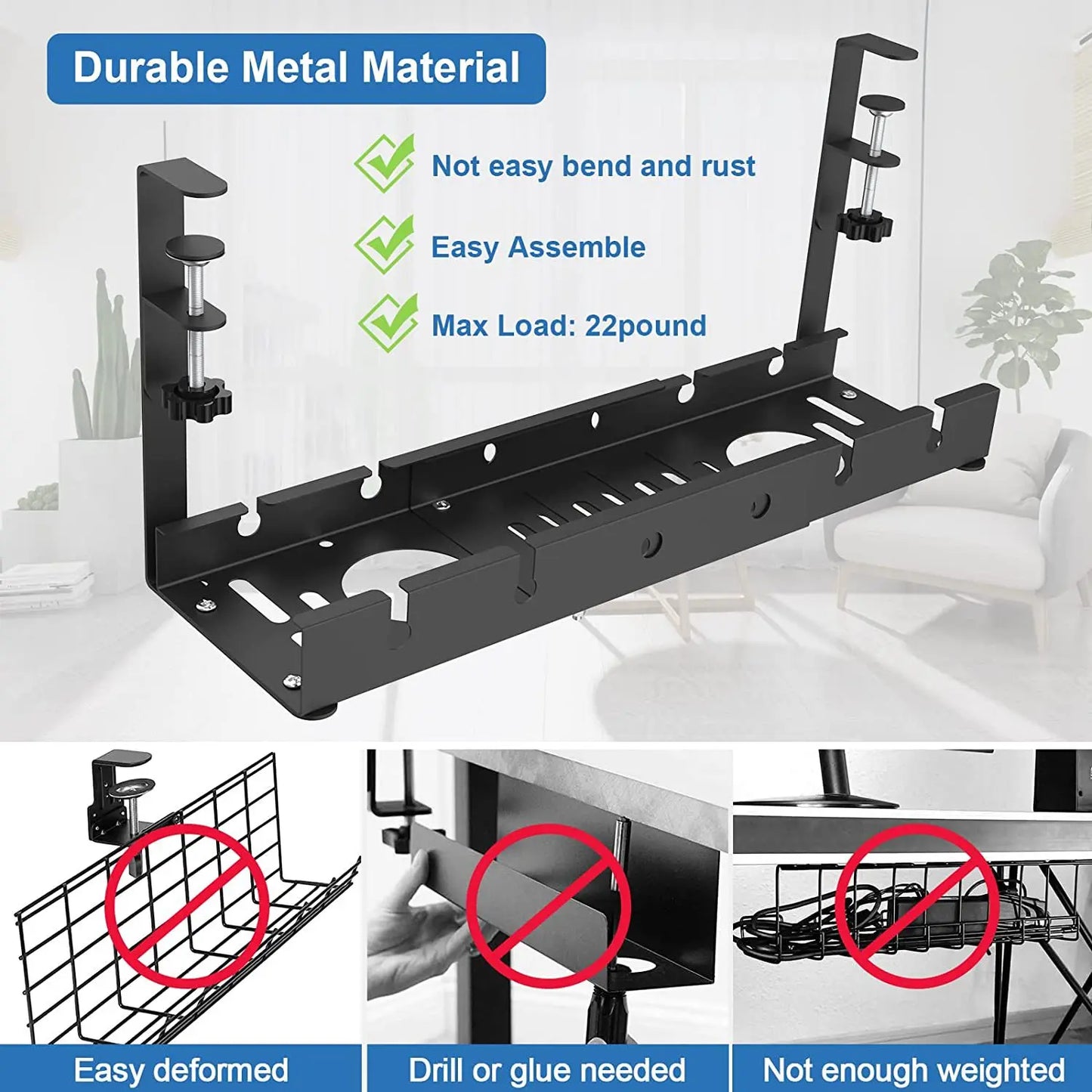 🔌🗂️ Telescopic Under Desk Cable Management Tray – No Drill Metal Rack