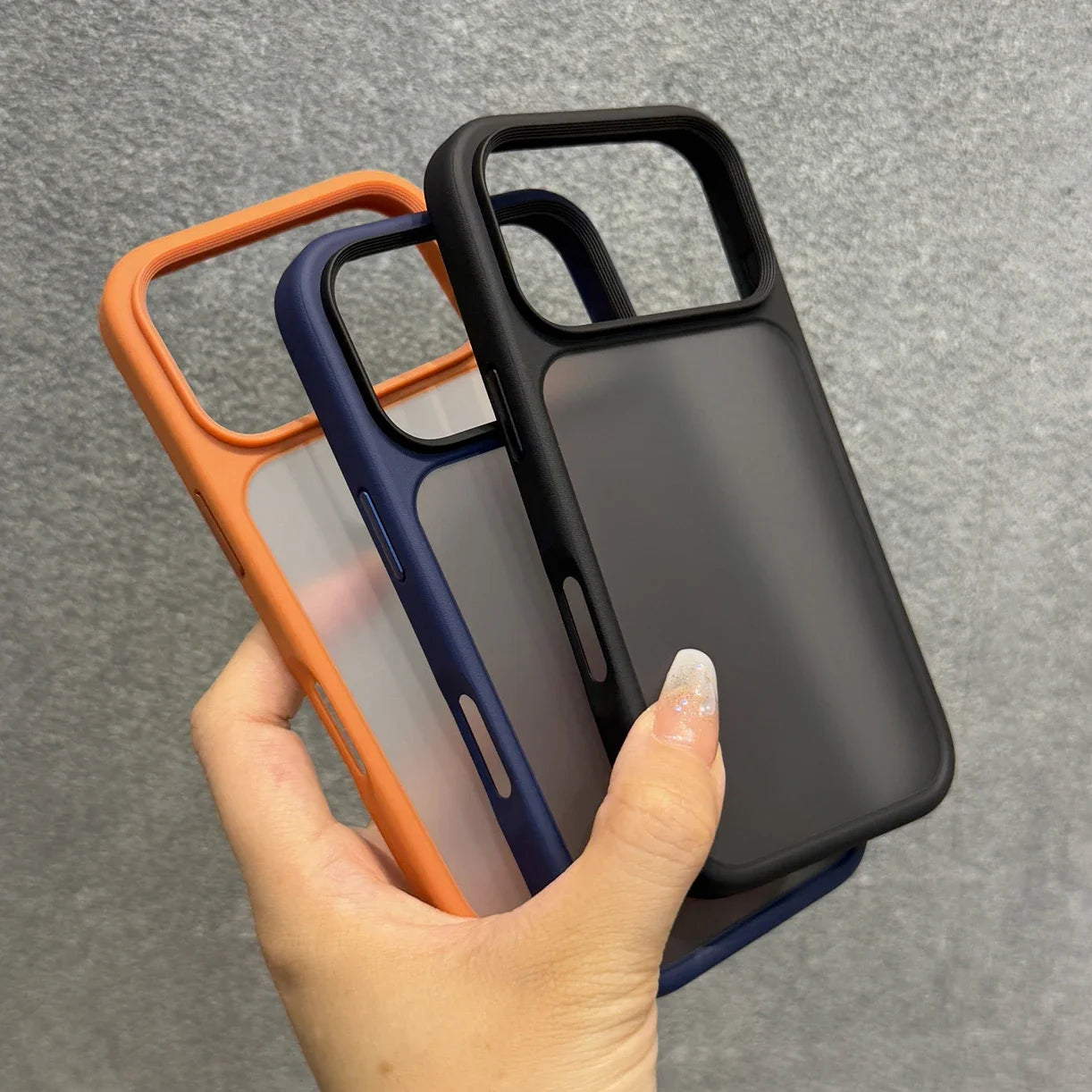 Luxury Orange Matte Transparent Case with Metal Buttons for iPhone 17 Pro Max