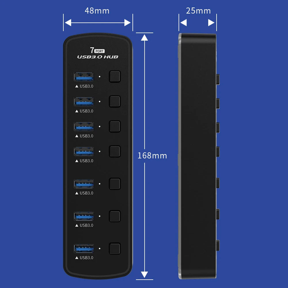 🌈🔌 RGB USB 3.0 Hub 7-Port – 5Gbps with Individual Switch