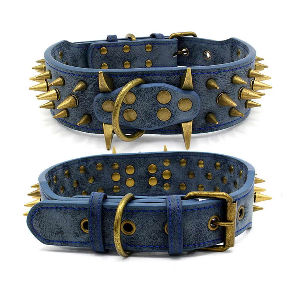 🐕🛡️ Heavy Duty Wide Dog Collar – Comfortable Spiked Leather Collar for Extra Large Dogs & Shepherds