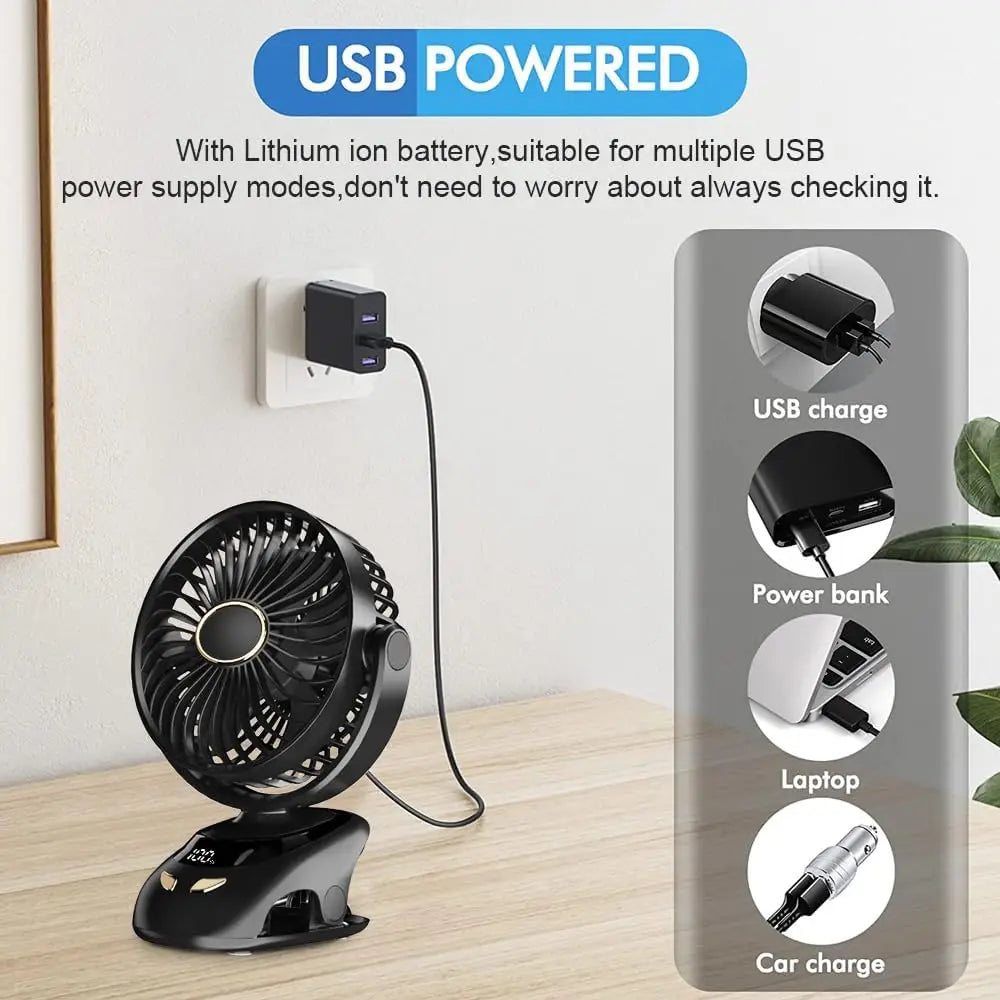 🌬️📎 Portable USB Clip-On Fan – Small Personal Desk Cooling