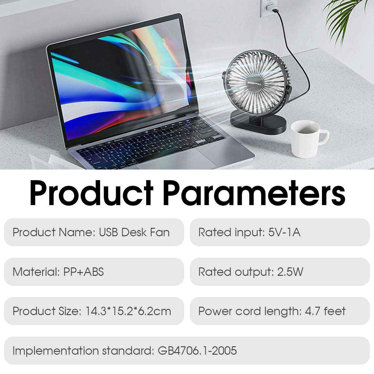 🌬️💻 Portable USB Electric Fan – 3 Speed Silent Mini Cooler