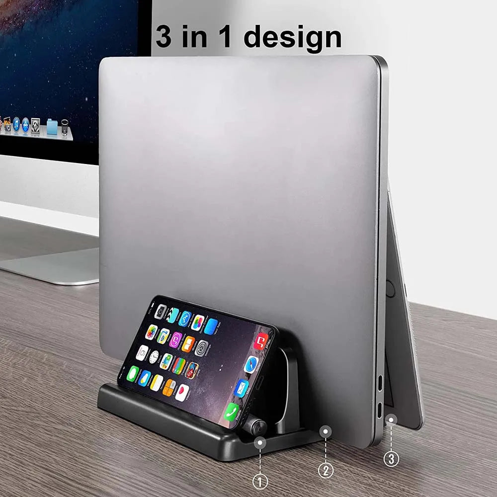 💻📚 Dual-Slot Vertical Laptop Stand – Adjustable Desktop Dock
