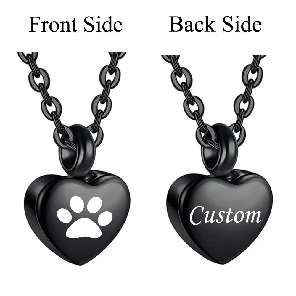 🖤🐾 Stainless Steel Small Heart Pet Paw Urn Necklace 💖 | Memorial Ashes Keepsake Pendant Charm for Pets 🌈