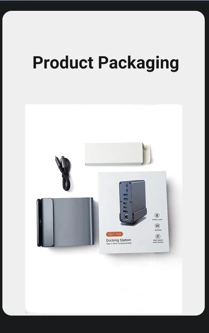 💻🔗 15-in-1 Type-C Docking Station – 4K@60Hz HDMI & DisplayPort Hub