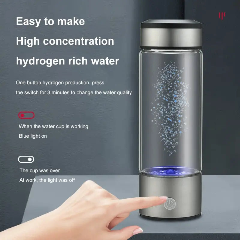 1pc 15.2 Fl. Ounces (450mL) Portable Hydrogen Water Generator 3 Minutes Mode High Concentration Hydrogen Water Generator