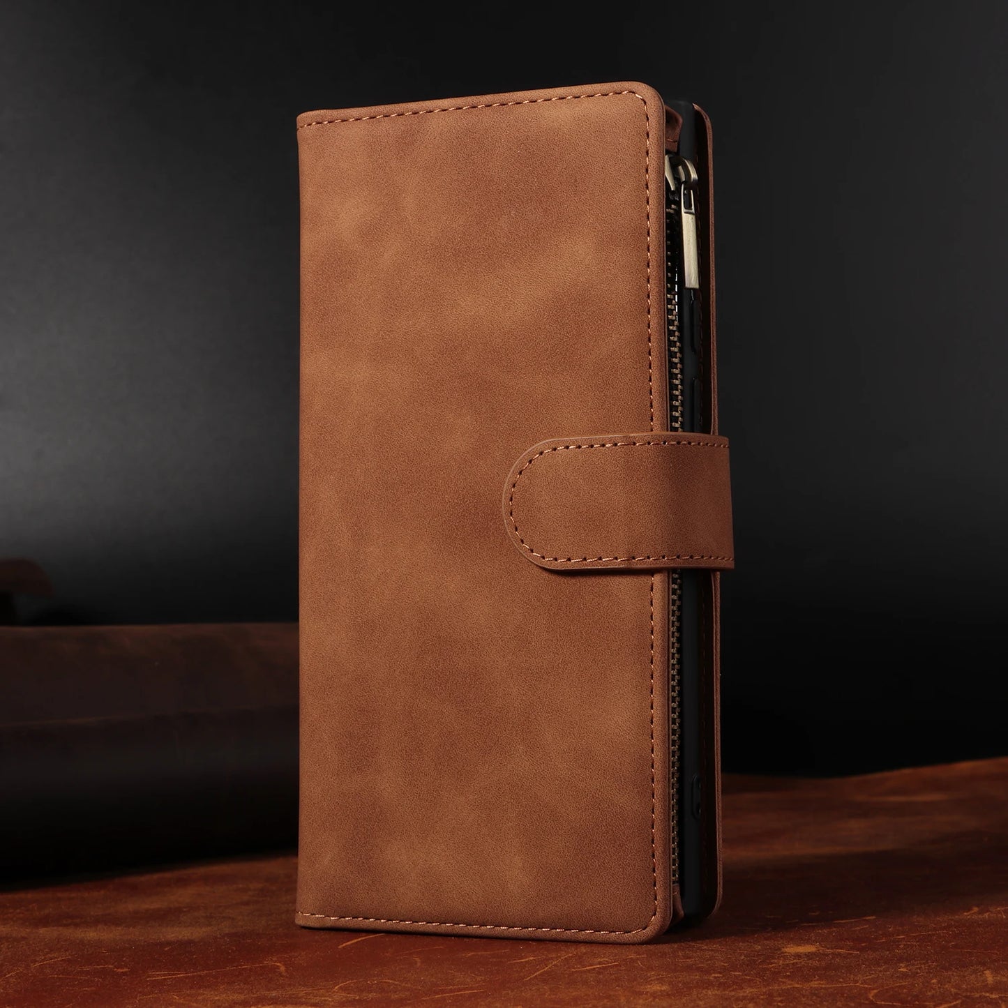 CAESBON Wallet Zipper Magnetic Flip Case with Kickstand for Google Pixel